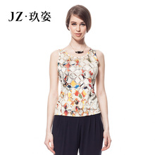 JZ玖姿女装 专柜正品2014夏季新款休闲修身百搭钉珠印花小背心图片