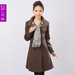  春秋冬新款女款韩版修身外套大码双排扣中长款时尚风衣 1209