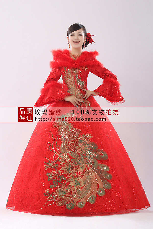 新款冬季夹棉婚纱时尚韩式大码长袖婚纱一字肩红色婚纱敬酒服婚纱 新款冬季夹棉婚纱时尚韩式大码长袖婚纱一字肩红色婚纱敬酒服婚纱