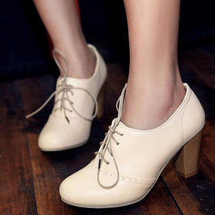  春秋季新款粗跟鞋高跟鞋系带鞋复古英伦雕花皮鞋单鞋女鞋子