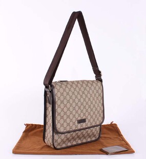  新款 GUCCI/古奇男士斜跨包-222293啡色PUC