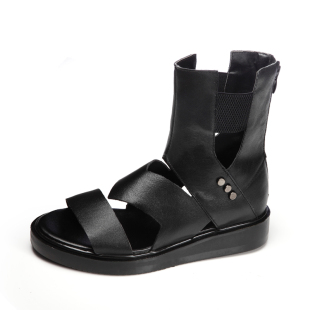  波维丽娜正品罗马凉鞋子 女平底 欧美风复古个性真皮高帮休闲凉鞋