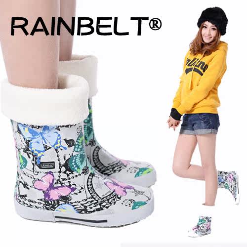 RAINBELT 蝴蝶起舞 保暖雨鞋 雨靴 水鞋 套鞋 胶鞋 女 RB-128
