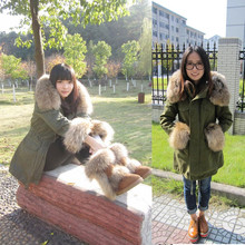 皮草外套特价反季清仓 貉子毛领军绿大衣小辣椒收腰棉衣棉服女装