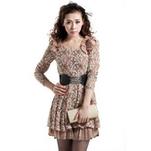 Jack Venus 2012 spring new lace dress long sleeve dress shoulder flowery send belt