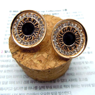  新款韩国宝格丽钻石满钻LOGO耳钉圆形耳饰耳环