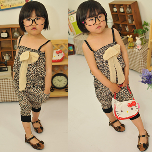 Girls Leopard Camisole set of Korean leisure suit child harness shirts + Leopard pants Korean