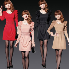 2012春装新款韩版时尚修身打底<span class=H>长袖</span>蕾丝连衣裙子品质女装春<span class=H>秋冬</span>装