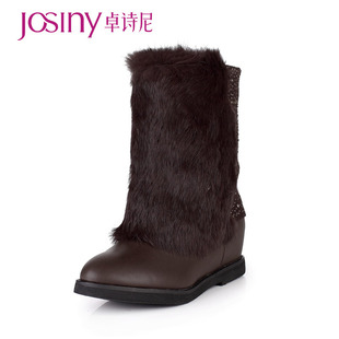  卓诗尼 秋冬新款兔毛雪地靴 低筒内增高平跟短靴女靴21AY5304