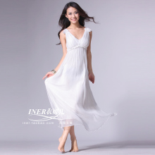 淘宝网【衣娜儿】希腊女神 简约V领白色真丝连衣裙 唯美长裙 大牌沙滩裙