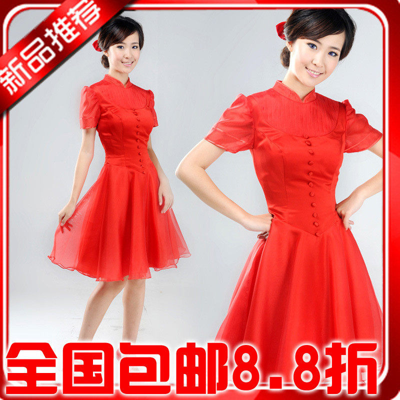 天使依涵 20款新款预售 赫本风格红色礼服敬酒服新娘礼服LF142