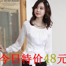 2011新品 秋装新款韩版女装时尚宫廷淑女上衣百搭泡泡袖收腰雪纺A