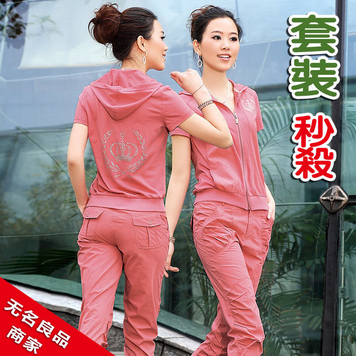 纯棉女装夏装运动服 短袖韩版休闲套装卫衣套装夏季运动套装女款 价格:98.00