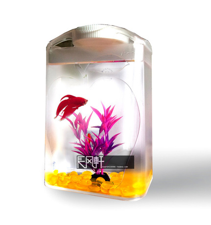 亚克力小型鱼缸 斗鱼缸 办公室最佳 带小led顶