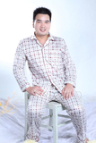 男士针织棉 经典格子款男式全纯棉质长袖睡衣套装 家居服 春秋