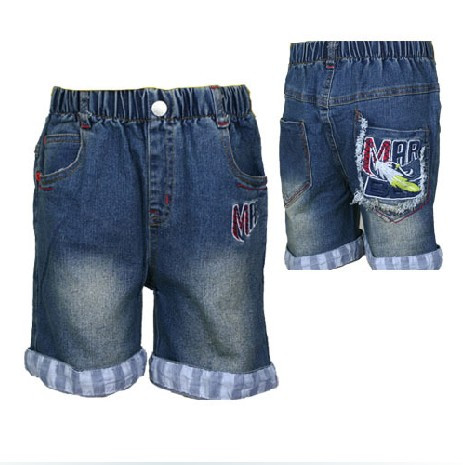 新款夏装 专柜正品 洗水棉牛仔短裤 男童 可折脚短裤 95-120