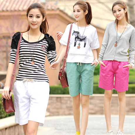 宽松休闲<em>短裤女 夏</em> <em>纯棉</em>薄款女生中裤彩色五分