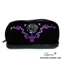 100%专柜正品 Anna sui/安娜苏 绝版丝绒 蔷薇花化妆包 双层包