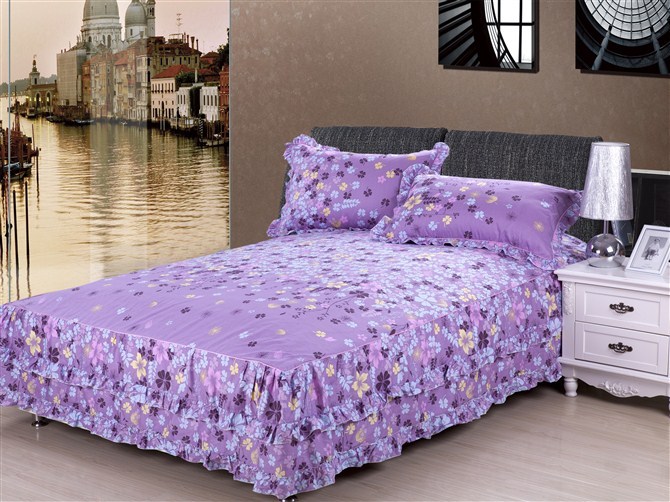 Crown bedding Korean FRILLS printed cotton twill bed skirt bedspread ...