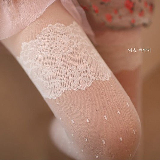 4双包邮韩国连裤袜~春季女超薄款黑/白色性感复古大腿蕾丝袜子
