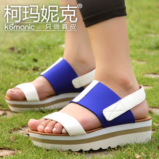  柯玛妮克夏季新款真皮女鞋子 环保羊皮厚底防水台中跟凉鞋K43468