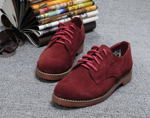  特价春款欧美单鞋酒红休闲女鞋 英伦风复古牛津鞋子 平跟系带女鞋