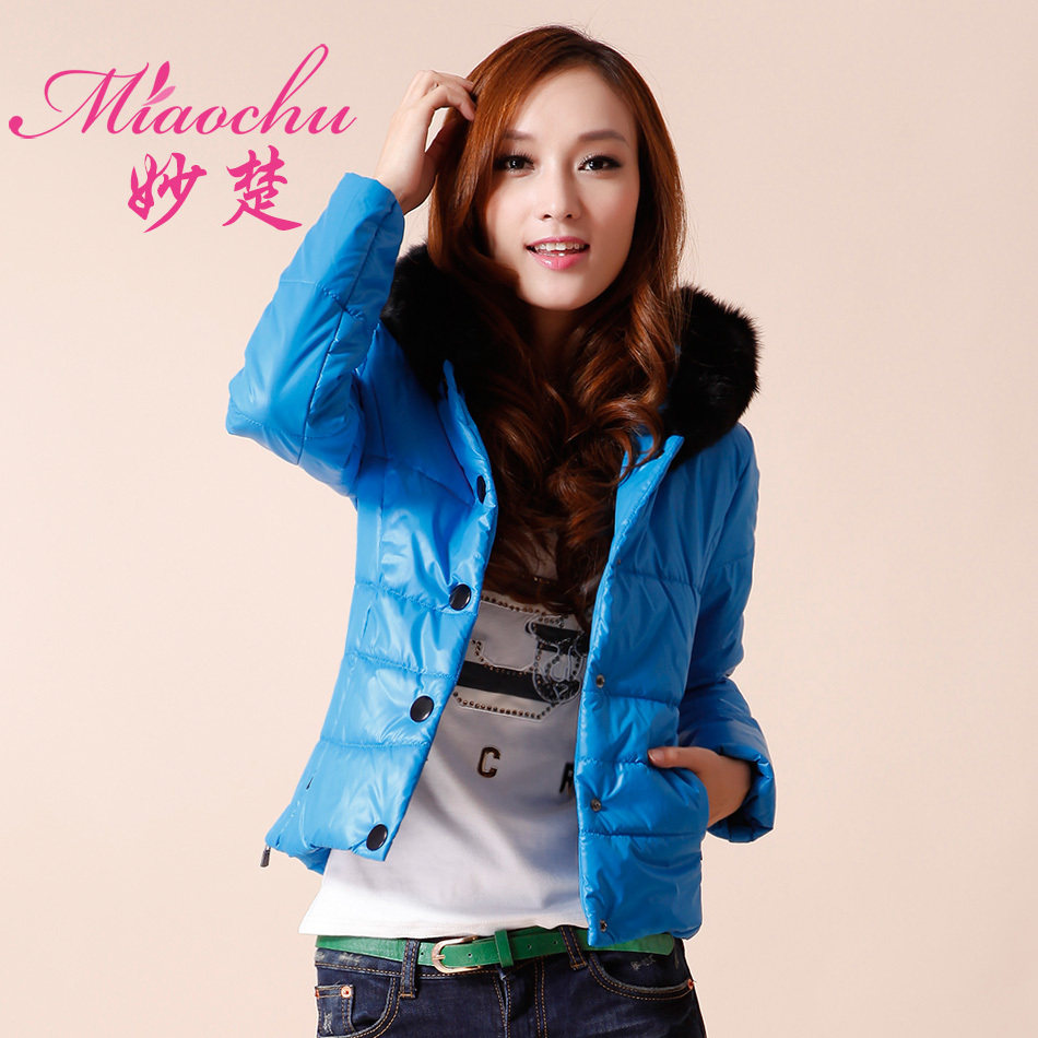 Fall/winter 2012 Miao-Chu put new Korean version of rex rabbit fur collar coat women's wear thick Delta short cotton suit jacket coat