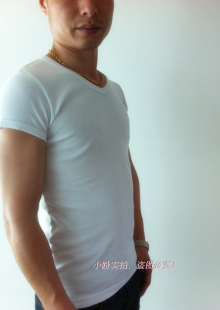  专柜正品佐丹奴男装修身纯棉打底衫紧身V领短袖t恤内衣2件装 老款
