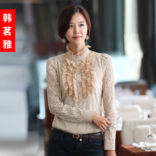  韩茗雅春装新款韩版时尚蕾丝衫蕾丝长袖 衬衫 女 打底衫