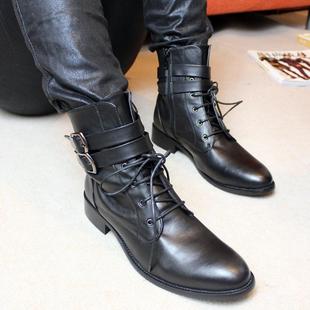  男式尖头鞋韩版潮流男靴子时尚靴短靴英伦牛仔靴尖头皮靴发型师靴