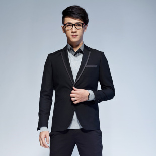  唐狮新款男单排一粒扣修身翻领小西装 韩版时尚休闲男外套