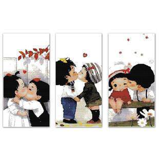 卡卡 十字绣 亲亲宝贝 三联画 套件自裁客厅大画大幅新款正品专卖
