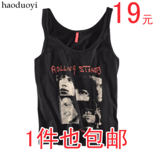  ROLLING STONES滚石乐队印花 黑色女背心 超文艺范 包邮 6码全