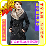 清仓特价秋冬韩版修身双排扣中长款可脱卸大毛领棉衣棉服棉袄女装