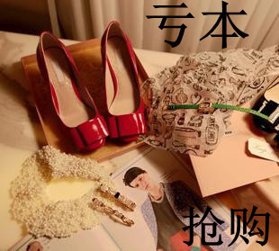  欧美春季新款高跟鞋 大S结婚鞋 MIU缪 蝴蝶结粗跟真皮女单鞋