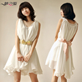 梦之源2012新款雪纺连衣裙夏季韩版仙女装无袖荷叶边白色沙滩裙子