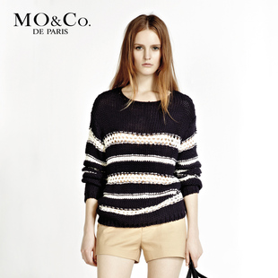 MO&amp;Co.摩安珂M121JEY15拼色条纹套头针织衫