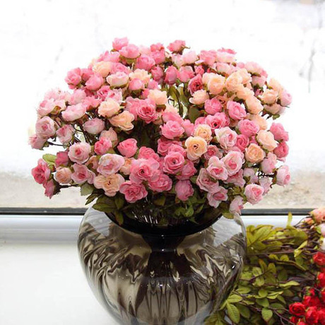 48头浆果红小玫瑰蔷薇 仿真花批发绢花婚庆花