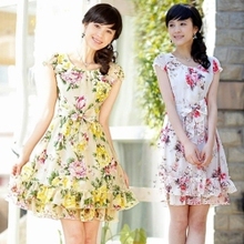 淘宝网夏裙特价2012新韩版正品淑女装女裙 修身短袖圆领雪纺连衣裙 裙子