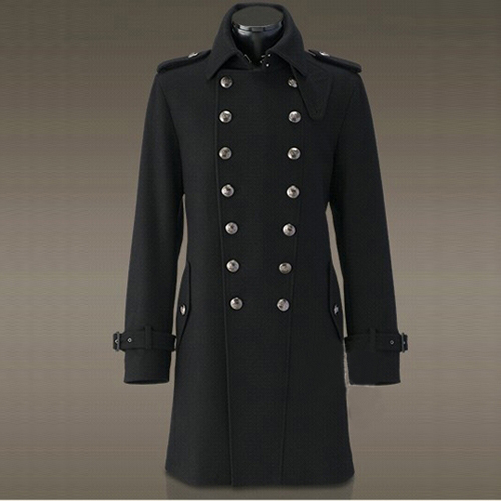 冬季男装羊毛呢大衣中长款男士修身双排扣将军大衣加厚呢子外套