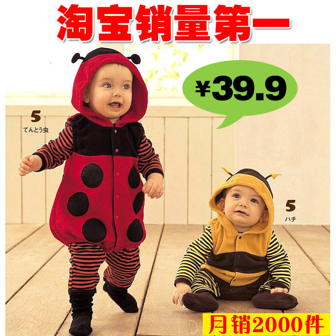 2012春款 婴儿服装 宝宝春秋季哈衣 瓢虫造型爬服/连体衣 爬衣