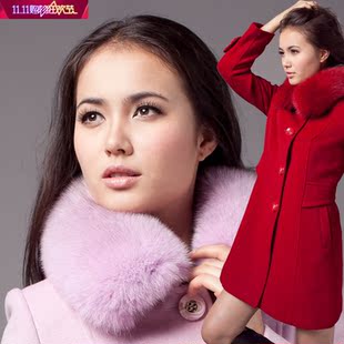  清仓大促冬季新款修身羊绒大衣女中长款羊毛呢大衣狐狸毛领呢外套