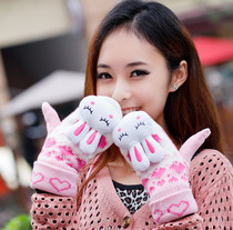 Fire purple Korean cute Bunny rabbit head in autumn and winter gloves ladies Lady thicken wool warm fluffy cute