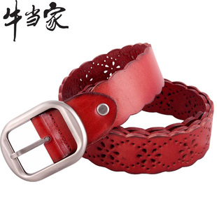  红腰带本命年 皮带女款红色女式皮带真皮头层牛皮镂空裤带女205
