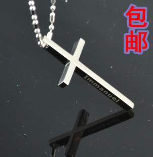  以马内利 简约钛钢 祈祷男十字架项链 男 女 情侣十字架 男士吊坠
