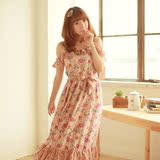 芭妃 2011夏季新品女装波西米亚长裙 淑女碎花荷叶边吊带裙 10580