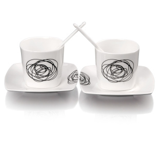 Fashion ideas-luxury European style bone China graffiti Maener snow couple coffee cups set wedding gift Cup