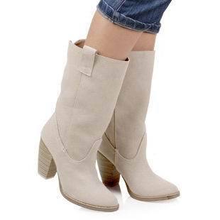  外贸原单秋冬款帆布粗跟 中筒女款英伦骑士靴子316特价清仓19元