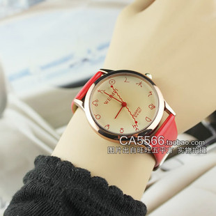  001手表 女 红色 皮带款韩国时尚 时装表女式装饰手表潮流电子表