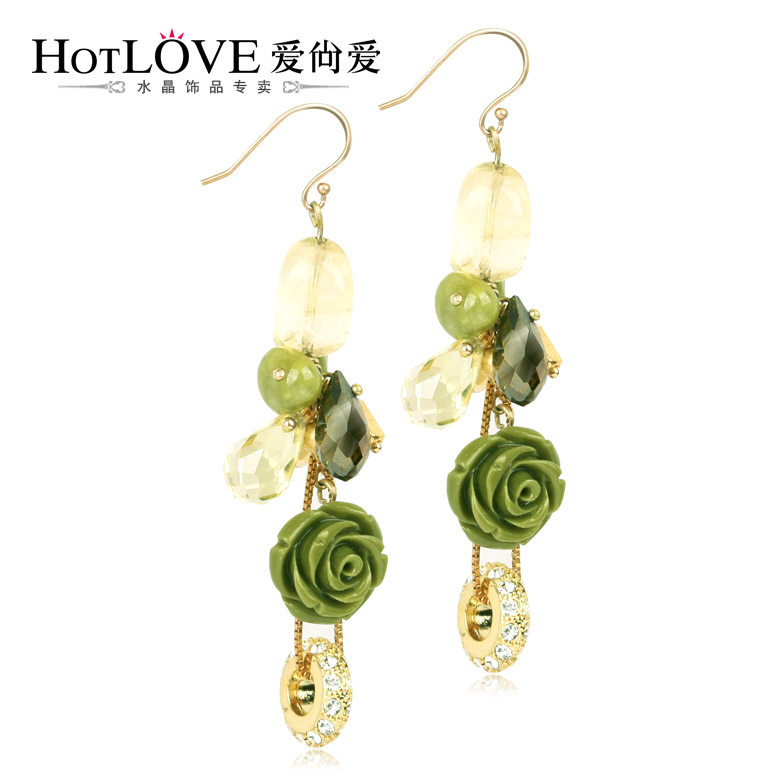 爱尚爱正品 水晶首饰 耳饰 女 耳环 纯银 耳勾 珊瑚小花 韩国饰品